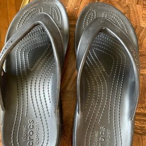 Black croc flip flops